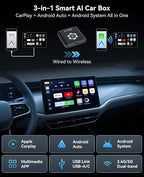AI Box for Factory Wired CarPlay, Wireless CarPlay & Android Auto Adapter with Netflix, YouTube & TikTok, Full Android Car Video Box with 4G LTE, GPS, Dual Bluetooth and Dual-Band WiFi