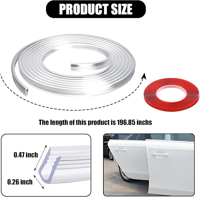 Car Door Edge Guard, 16.4Ft (5M) U Shape Rubber Seal Edge Trim Vehicle Door Protector, Anti-Collision Automotive Protection Door Edge Guard Trim, Universal Car Accessories (Transparent)