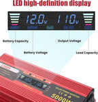 5000 Watt Red Power Inverter with LED Display,Dual AC Outlets,USB Port, 12V DC to 110V AC Converter Car Power Inverter for Vehicles, Car, RV, Truck, Off Grid Solar System, Outdoor Camping