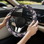Steering Wheel Cover for Women, Hippie Flower Skull Sweat Absorbing Non-Slip Steering Wheel Protection Case, Machine Washable Elastic Flexible Universal 14 to 15 inch