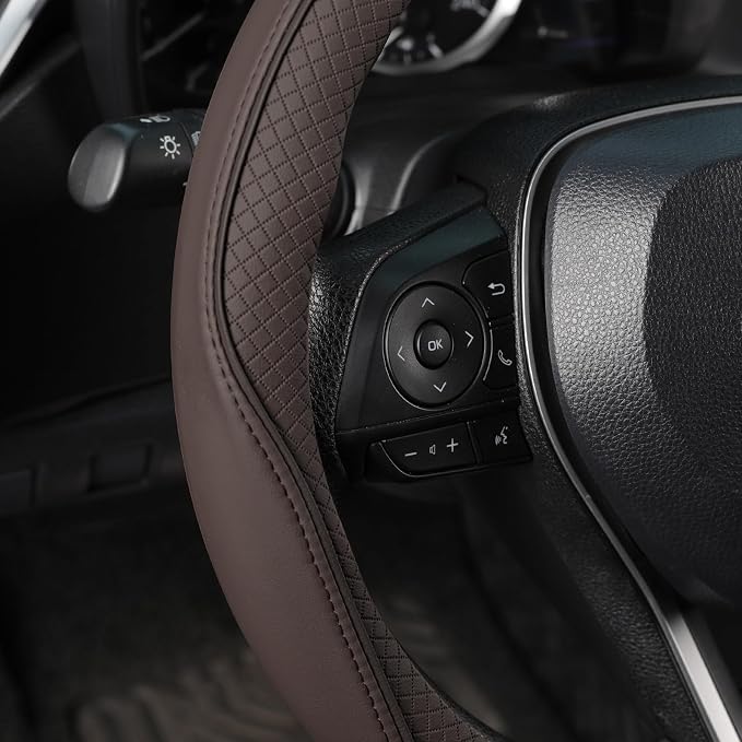 Steering Wheel Cover 14.5-15 inch (37-39 cm) Medium Size, Microfiber Leather, Non-Slip Comfortable Grip, Fits Cars Trucks SUVs, Chocolate Brown