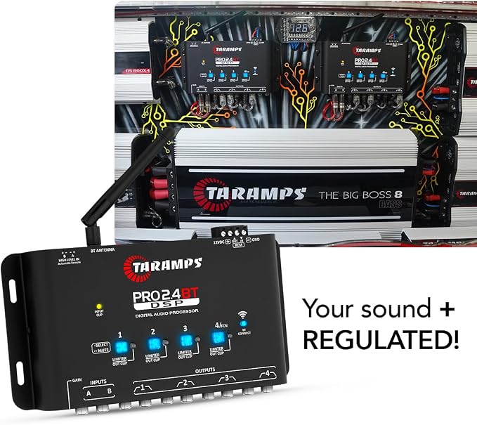 Pro 2.4 BT Bluetooth DSP Crossover Full, Digital Signal Processor, Car Audio Equalizer with App, Gain up to 9V, 15 Band Graphic Equalization, 12 preset EQ, 2 in and 4 Out, High Level Input