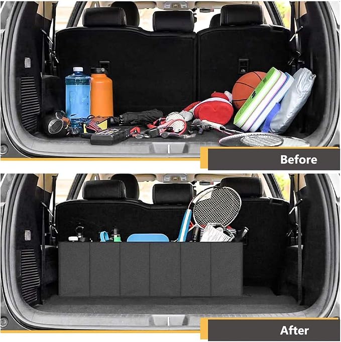 Trunk Organizer for SUV, Car Organizer, Collapsible Trunk Organizer for Car, Non-Slip Bottom, Storage Organizer for Sedans, Van, Jeep, Grocery, Large 3 Compartments, Black 32"×13"×10.6"