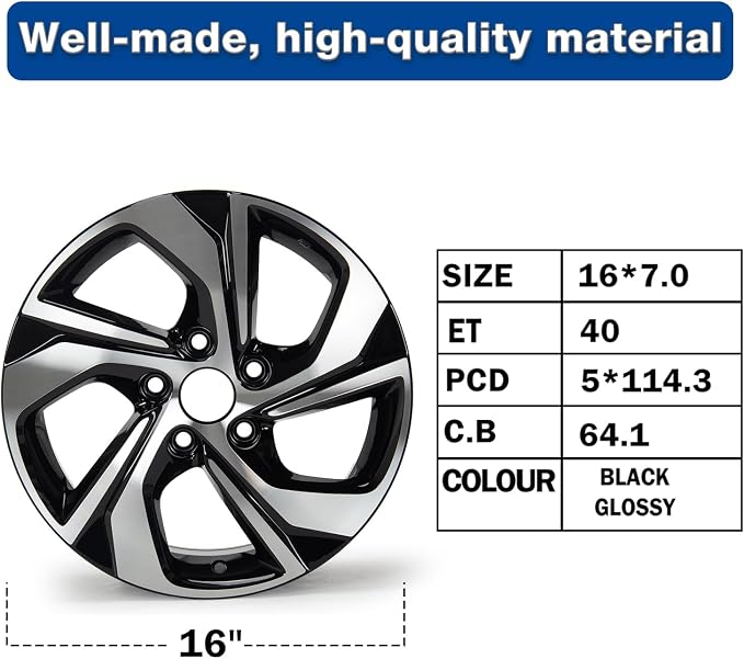 New 16x7" 16 Inch Premium Aluminum Alloy Wheel Rim Compatible with Honda Accord 2016 2017 OEM Design, Alloy Replacement Wheel, Super Duty Car Rims Replacement, OE Stock Specs ﻿