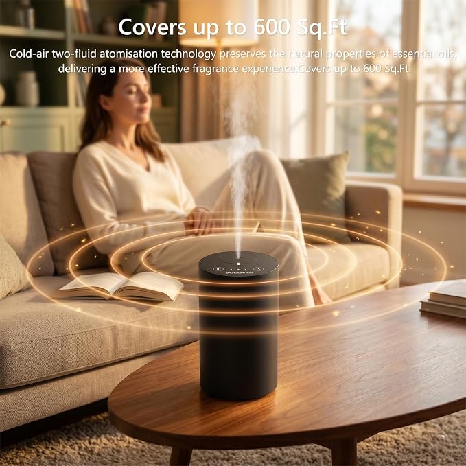 Waterless Diffuser for Essential Oil Starter Kit with 10mL Hotel Scent Fragrance Oil, Battery Operated Nebulizer, Mini Scent Air Machine, 3 Timers & 3 Mist Levels for Home, Room, Car, Office