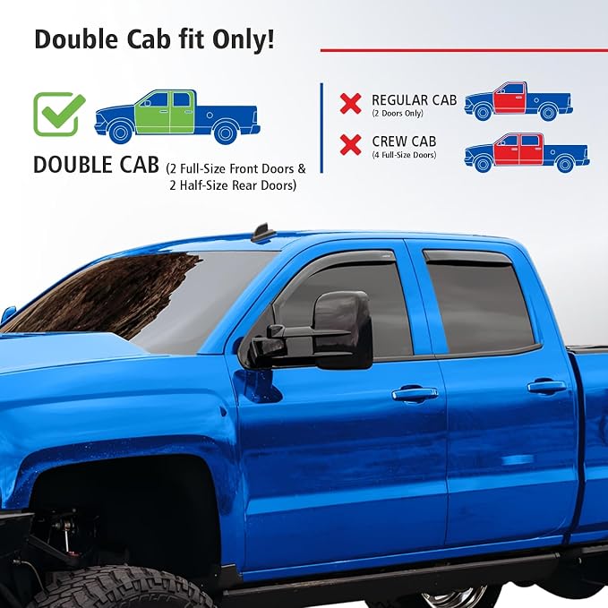 Goodyear Shatterproof in-Channel Window Deflectors for Chevrolet (Chevy) Silverado 2500, 2500HD/3500HD 2015-2019 Double Cab,Rain Guards, Visors for Cars,Vent Deflector,Car Accessories, 4 pcs-GY007721