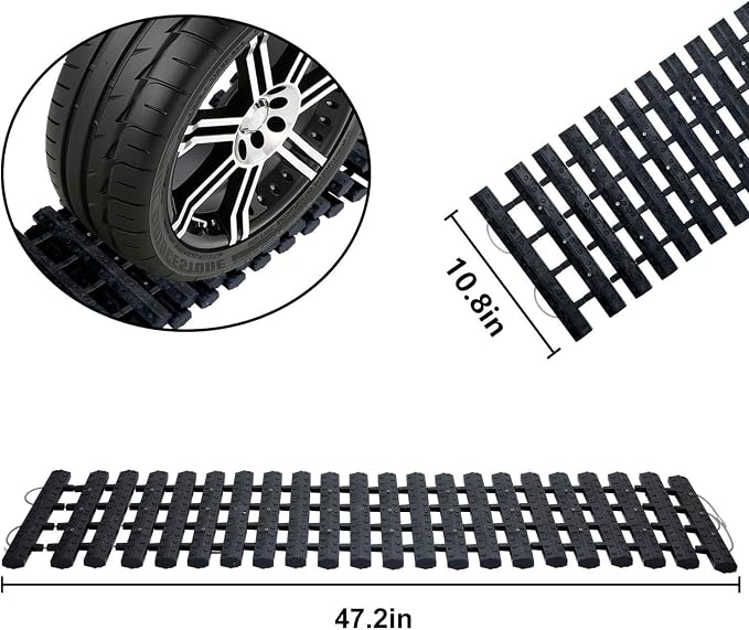 Emergency Devices 2 pcs Tire Traction Mats 47.2" (L) x 10.8" (W), Portable for Snow, Ice, Mud, and Sand to Car, Truck, Van or Fleet Vehicle off road winter accessories (2PCS* 47.2in)