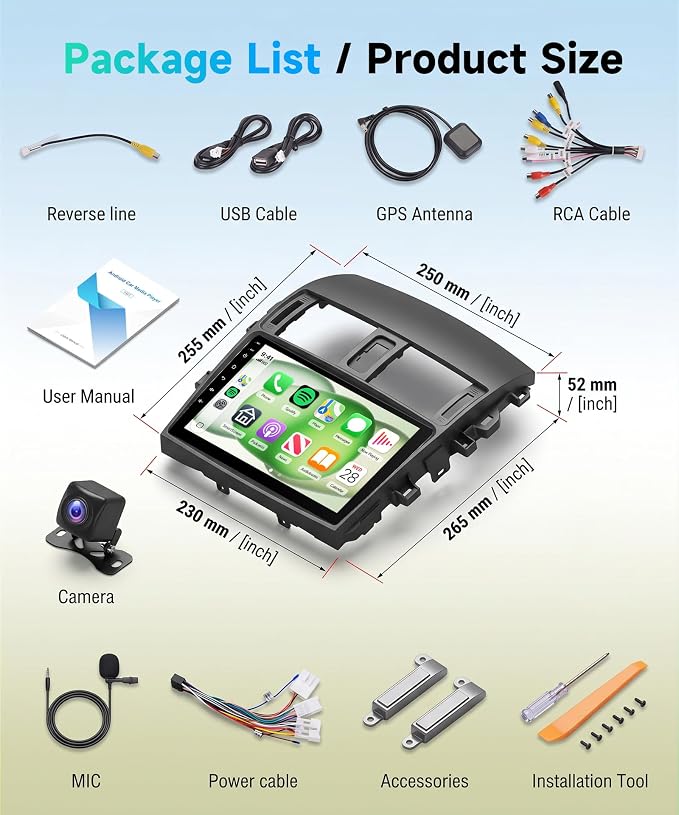 4Core 4G+64G Android 15 Car Radio for Toyota Corolla 2009-2013, 5G-WiFi, Car Stereo Wireless Carplay, 9'' HD Touchscreen Mirror Link GPS Navigation Bluetooth FM/RDS EQ-32 SWC Backup Camera