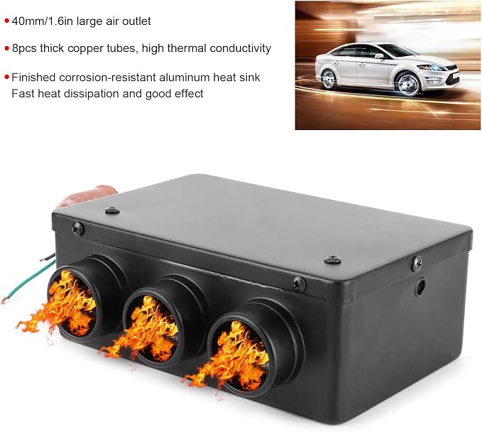 Car Heater, 12V 50W Fast Heating Defroster Demister 3 Hole Portable Automobile Defrost Defogger De for Auto Car Vehicle Truck