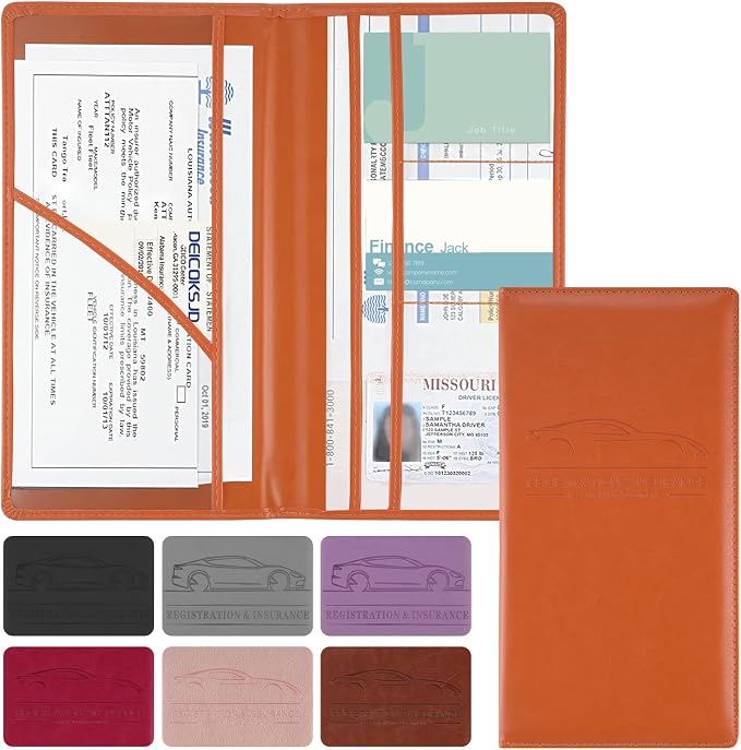 1Pack Car Registration and Insurance Holder,Car Document Holder for Cards License with Magnetic Shut,Vehicle Glove Box Car Organizer for Documents, Cards, License(Orange)