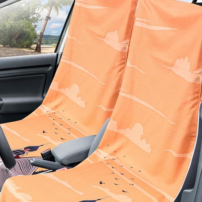 Car Seat Towel Covers with Storage Bag, 63 x 32 Inch Universal Non Slip Waterproof Sweat Protector for Car Truck, Gym Swimming Running, Machine Washable(2 Pack,Mount Desert Island)