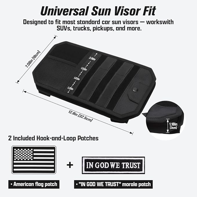Visor Organizer, Tactical Visor Organizer | MOLLE Visor Organizer | Sun Visor Organizer | Car Visor Organizer with Sunglasses Holder | Zipper Pockets | Card Slots