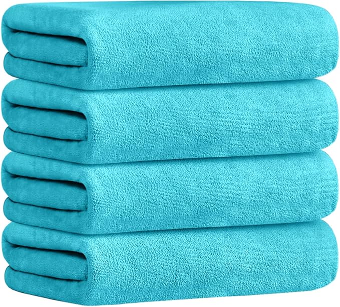 Bath Towel, Microfiber Bath Towels Set 4 Pack (30" x 60") - Large Size, Extra Absorbent, Quick Drying, Multipurpose Use as Bath Fitness Towel, Sports Towels, Yoga Towel, Aquamarine