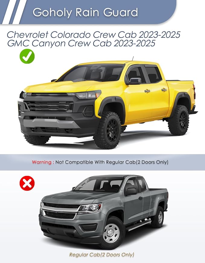 in-Channel Window Rain Guard for Chevy Colorado/GMC Canyon 2023 2024 2025 2026 Crew Cab Rain Guards Side truck Window Visors low profile Vent Visor Window Deflectors Vent Shades Car Accessories