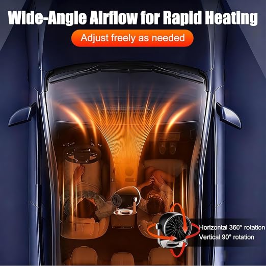 Portable Heater, 12V Car Heater with Heating & Cooling 2 in 1 Car Defroster, 360° Rotary Portable Heaters for Car, Unrestricted Current Car Warmer for Auto Truck SUV Vehicle