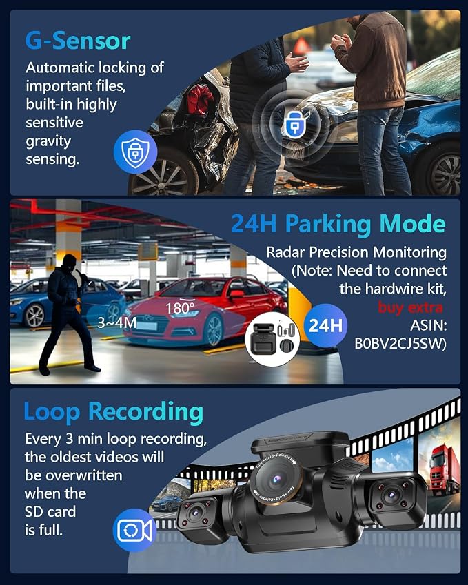AI Dash Cam Front Rear Inside with Driver Monitor System, 360° Car Camera 4K, 4 Channel Camera for Cars, WiFi GPS, Dashcam 64GB SD Card, Night Vision, 24H Parking Mode, Upgrade DMS V8Plus