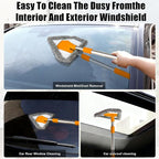 Windshield Cleaner Tool, Car Window Squeegee with 4 Reusable Microfiber Pads, 13"-16.7" Telescopic Extendable Handle, 180° Rotating Glass Cleaner for Auto Interior, Shower Glass, Household Windows