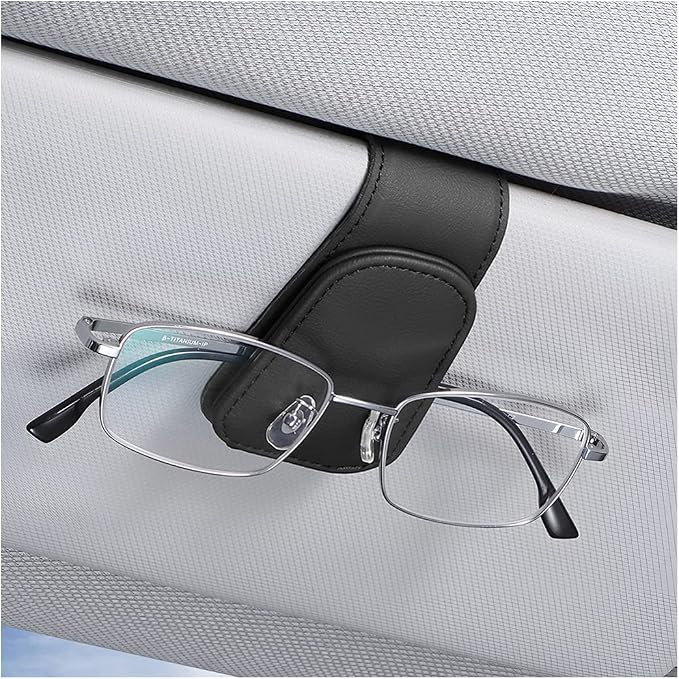 Sunglasses Holders for Car Sun Visor, Leather Eyeglasses Hanger Mounter, Magnetic Glasses Holder and Ticket Card Clip, Auto Interior Accessories Universal for SUV Pickup Truck