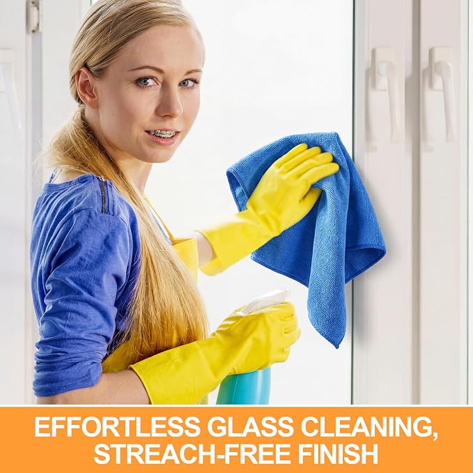 60 Pcs Microfiber Cleaning Cloths for Cars 16 x 16 Inch Ultra Absorbent Car Towels Drying Reusable Cleaning Supplies House Kitchen Window Microfiber Towel (Yellow,Blue)