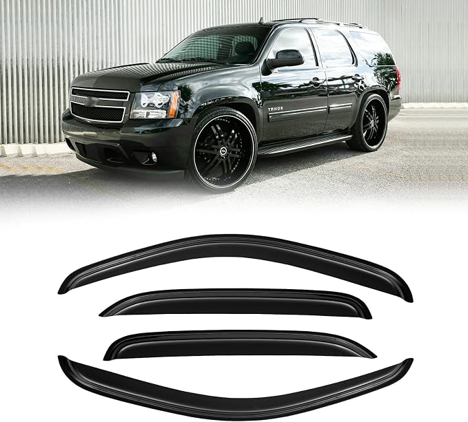 Window Visors for Chevy Chevrolet Tahoe & GMC Yukon 2007-2014 (Not fit Yukon XL), Rain Guards Shield Vent Deflector Shade Dark Smoke 2008 2009 2010 2011 2012 2013, Tape-On, 4PCS