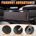 Car Seat Gap Organizer, Premium Leather Auto Seat Storage Box, Vehicle Adjustable Front Seat Gap Filler, Car Seat Side Pocket Organizer for Phones, Glasses, Keys, Money, Cards (Coffee)