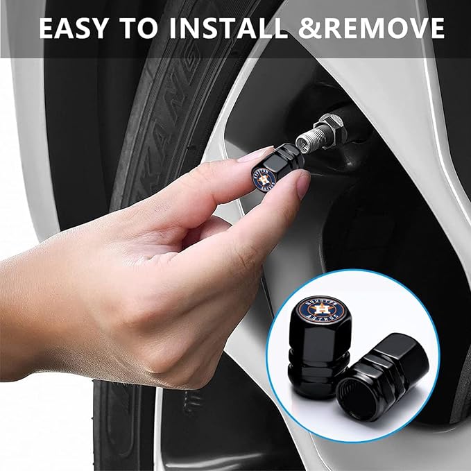 for Huston Astros Baseball Fans Car Keychain with Tire Valve Caps, Car Keyring and Valve Stem Caps Compatible with Key Fob Holder, Delicate Gifts for Men Women, Huston Astros