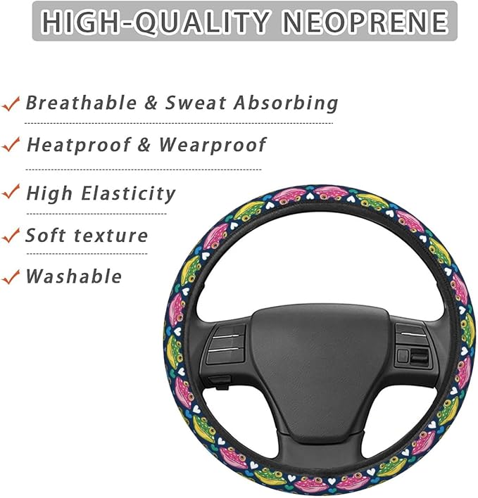 Cartoon Frog Love Steering Wheel Covers Anti-Slip Elasticity Car Accessories Steering Wheel Protector Universal 15 Inch for Cars SUV Vehicle Truck
