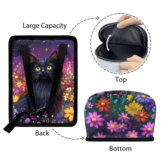 Cat Daisy Galaxy Print Car Trash Can with Lid, Leak Proof Auto Trash Bag Hanging Vehicle Garbage Can Multipurpose Storage Container for Back Seat Road Trip