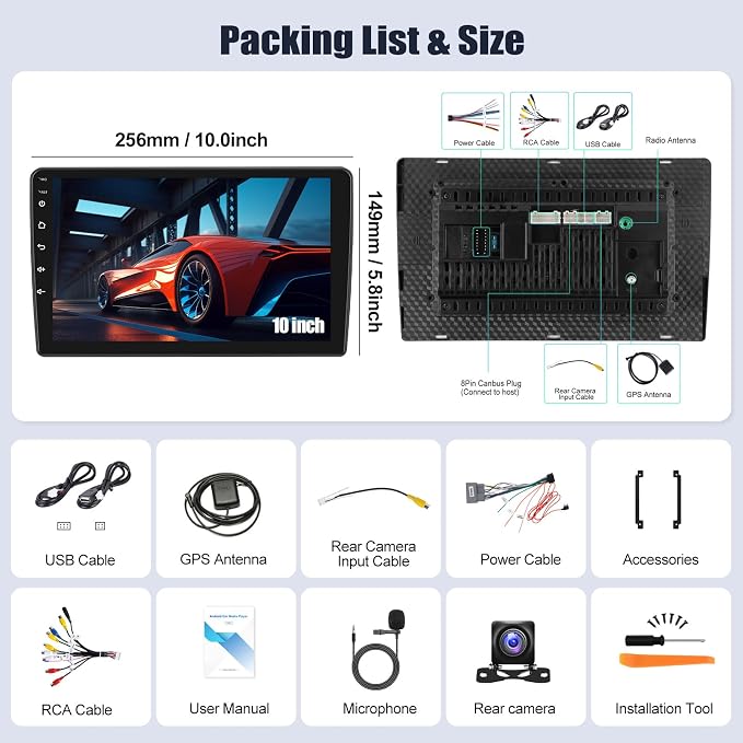 4G+64G Android Car Stereo for Ford Explorer 2005-2010 10.1 Inch Touch Screen with CarPlay Android Auto Mirror Link UI Bluetooth FM GPS Navigation WiFi FM SWC Shot Cut Backup Camera MIC