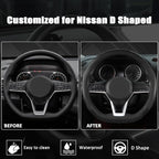 Flat Bottom Car Steering Wheel Cover for Nissan,D Shaped Steering Wheel Cover for Rogue,Altima,Kicks (Black-Standard Size)