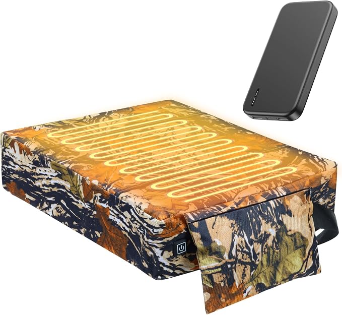 Heated Hunting Seat Cushion Pad Thermal Hunting Seat with 10000 mAh Power Bank Adjustable Temperature Hunting Hot Seat Cushion for Tree Stand,Bleacher,Sport Without Backrest