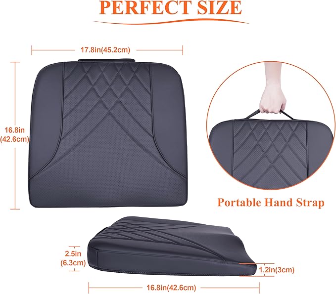 Premium Car Seat Cushion, Memory Foam Driver Seat Cushion to Improve Driving View- Coccyx & Lower Back Pain Relief - Seat Cushion for Car, Truck, Office Chair (Leather Black)