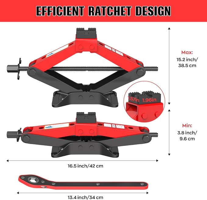 Portable Car Jack Kit 3 Ton, Heavy Duty Scissor Jack for Car, Spair Tire Changing kit with Lug Wrench, Emergency Kit for Car SUV MPV