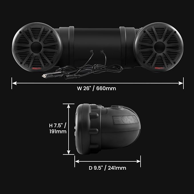 ATV25B ATV UTV Sound System - 6.5 Inch Speakers, 1.5 Inch Tweeters, Full Range, IPX5 Weatherproof, Bluetooth Remote, Built-in Amplifier, Golf Cart Compatible