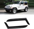 Window Visor for 1997-2006 Jeep Wrangler (TJ) 2-Door, Out-Channel Rain Guards Shields Vent Deflector Shade Wind Dark Smoke, Tape-On Outside-Mount, 2PCS