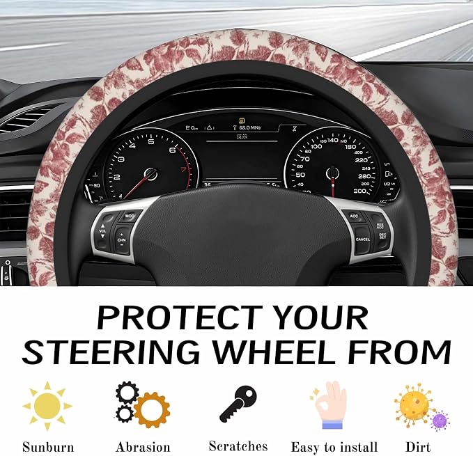 Steering Wheel Cover Accessories Neoprene Cover, Breathable Non-Slip Easy to Install Suitable for Women Men, 14.5-15.5 Inch for Car SUV Van Truck Universal - Rose