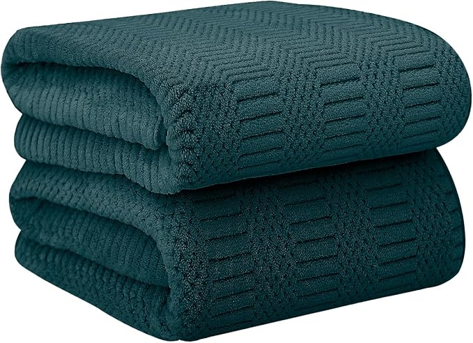 Microfier Bath Towels Set of 2, Large Microfier Body Towel for Adult, 30" x 60", Oversized, Soft, Super Absorbent, Fast Drying, Use for Sauna,Gym,Sport, Fitness, Yoga, Diamond Cross Grid Teal