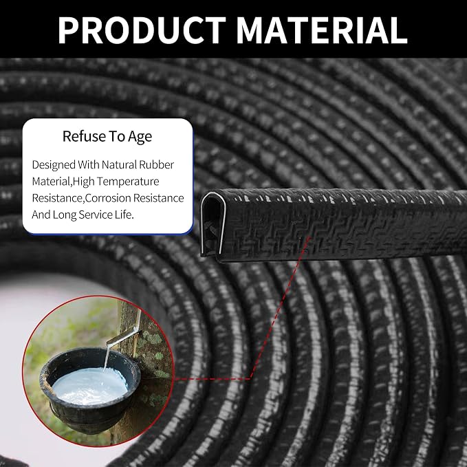 Car Door Edge Guards, 16Ft Rubber Seal Car Door Edge Trim, U Shape Door Edge Protector Guard, Aluminum Weather Proofing Automotive Door Edge Molding Protection for Most Car (Black, 16Ft)