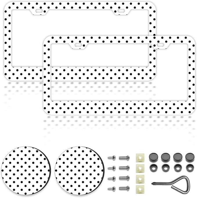Polka Dots License Plate Frames，Polka dots Car Accessories for Women and Men ，Cute License Plate，Aluminum License Plate Frame Fits Standard US Vehicles Size 12.2 x 6 Inch (White-Polka dots)