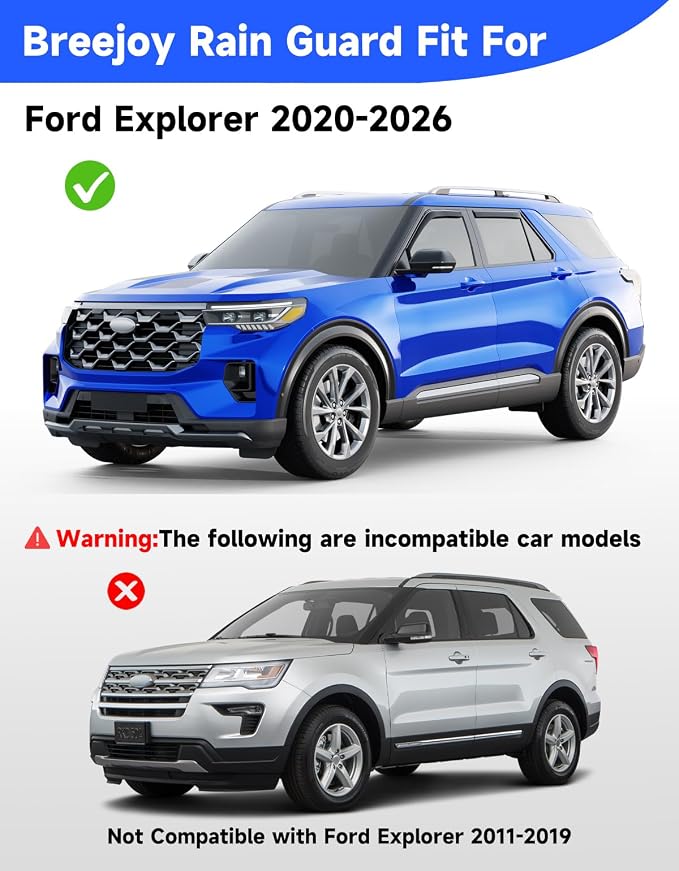 in-Channel Window Rain Guards Fit for Ford Explorer 2020 2021 2022 2023 2024 2025 2026, Extra Durable Window Deflector Rain Guards Visor Vent Visors Vent Shades Car Accessories -4 pcs