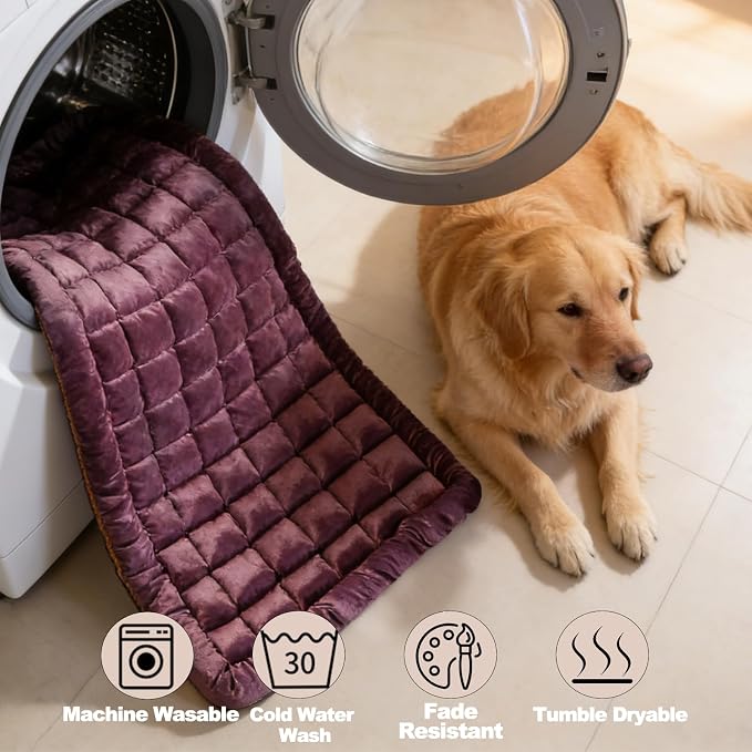 Dog Car Seat Cover for Back Seat, Purple Flannel Pet Bed Mat, Non-Slip Waterproof Bottom, Washable Dog Bed & Seat Protector for Cars SUVs Trucks, Fits Backseat Extenders, 59.1 x 23 Inches