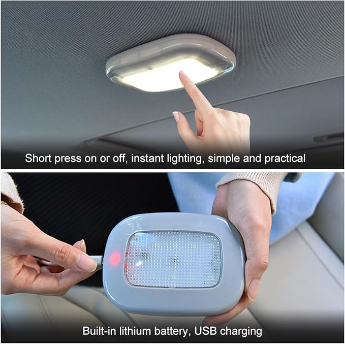 Car Interior Ceiling Roof Lights, Magnetic Rechargeable USB Wireless Dome Lamp, LED Auto Map Reading Light Cover for Insider Roof Ceiling, Universal Car Accessories (Black)