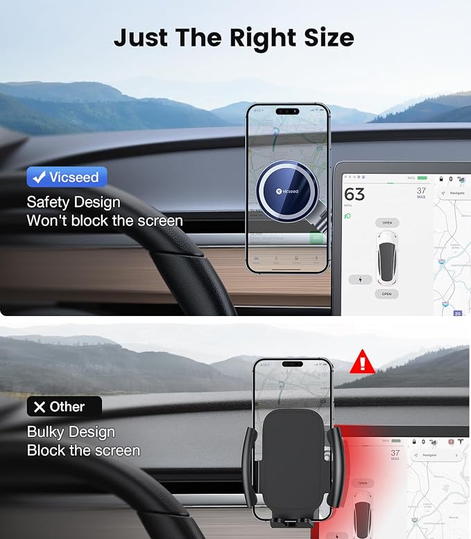 Tesla Phone Mount【Strongest Magnet Power】 Foldable Hidden Tesla Phone Holder Fit for All Phones, Tesla Model 3/Y/Cybertruck Accessories, Tesla Model 3 Model Y for MagSafe Car Mount - Blue