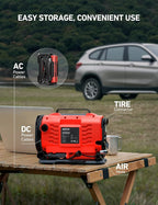 Tire Inflator Portable Air Compressor Pump 150PSI 12V DC/110V AC with Dual Metal Motors&LED Light, Automotive Car Accessories&Two Modes for Car, Bicycle Tires and Air Mattresses, Red