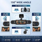 4 Channel 360° Dash Camera Front and Rear Inside Left Right, 3.16 Inch Dash Cam for Cars, Built-in Night Vision, Sensitive Motion Detection 24/7 Recording Parking Mode Monitor Reversing Help