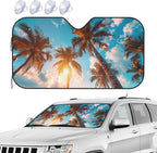Windshield Sun Shade Beach Palm Tree Sunrise Front Window Sunshade Cover for Car Truck SUV Blocks UV Rays Automotive Visor Interior Protector 51 x 27.5 inch
