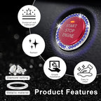 2 PCS Crystal Rhinestone Car Engine Start Stop Decoration Ring, Bling Car Interior Accessories for Women, Push to Start Button Cover Sticker, Automotive Decals, Dark Blue