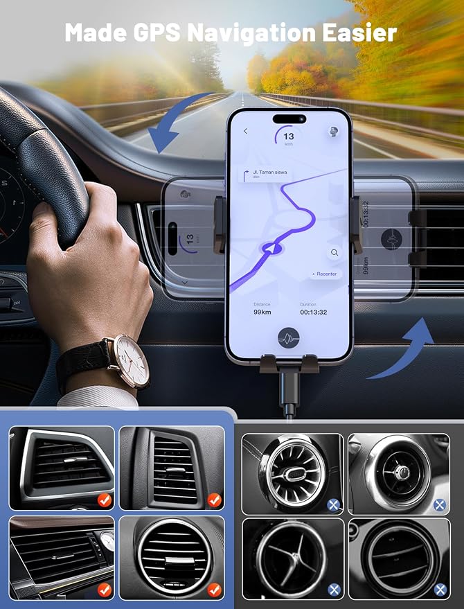 Wireless Car Charger, Auto-Clamping Car Mount 15W/10W/7.5W Fast Charging Air Vent Car Phone Mount Compatible with iPhone 15/14/13/13 Pro/12 Pro Max/12 pro/12/11/10 Series, Samsung Galaxy Series