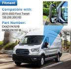 Driver Left Side Upper & Lower Rearview Convex Heated Mirror Glass Replacement With Rear Holder fit Ford Transit 150 250 350 from 2015 to 2023