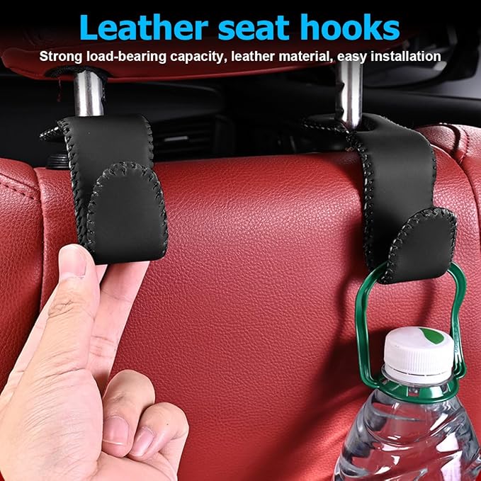 Zpana Car Headrest Hooks, 2PCS Leather U-Shaped Vehicle Purse Storage Hanging Holder for Purses Bags Coats, Automotive Seat Back Storage Organizer Hanger Accessories, Universal Fit (Wine Red)
